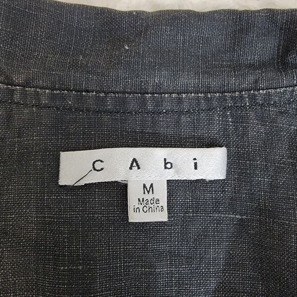 CAbi Waxed 100% Linen Black Cropped Moto Bomber Jacket Size M Stacked collar 901 - Picture 3 of 14